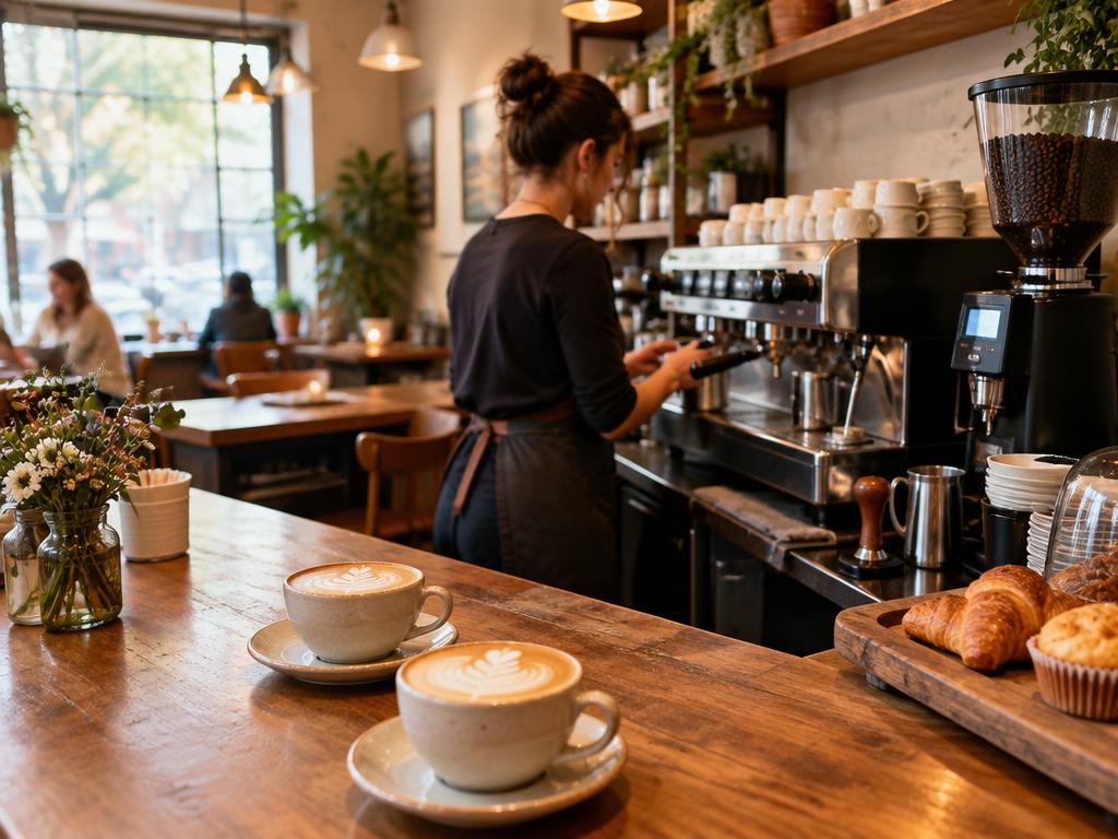 Coffee shop counter with fresh lattes